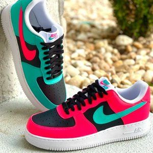 Nike Air Force 1 Custom Shoes Low South Beach Miami Vice Pink Teal Black White
